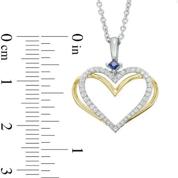 Vera Wang Love: Diamond & Sapphire Pendant : Sterling & 14K Gold - Pre Owned - Picture 3 of 6